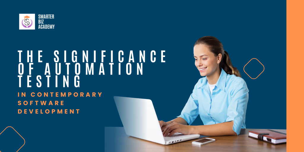 Blue Orange Modern Geometric Software Development Presentation (Banner Landscape)